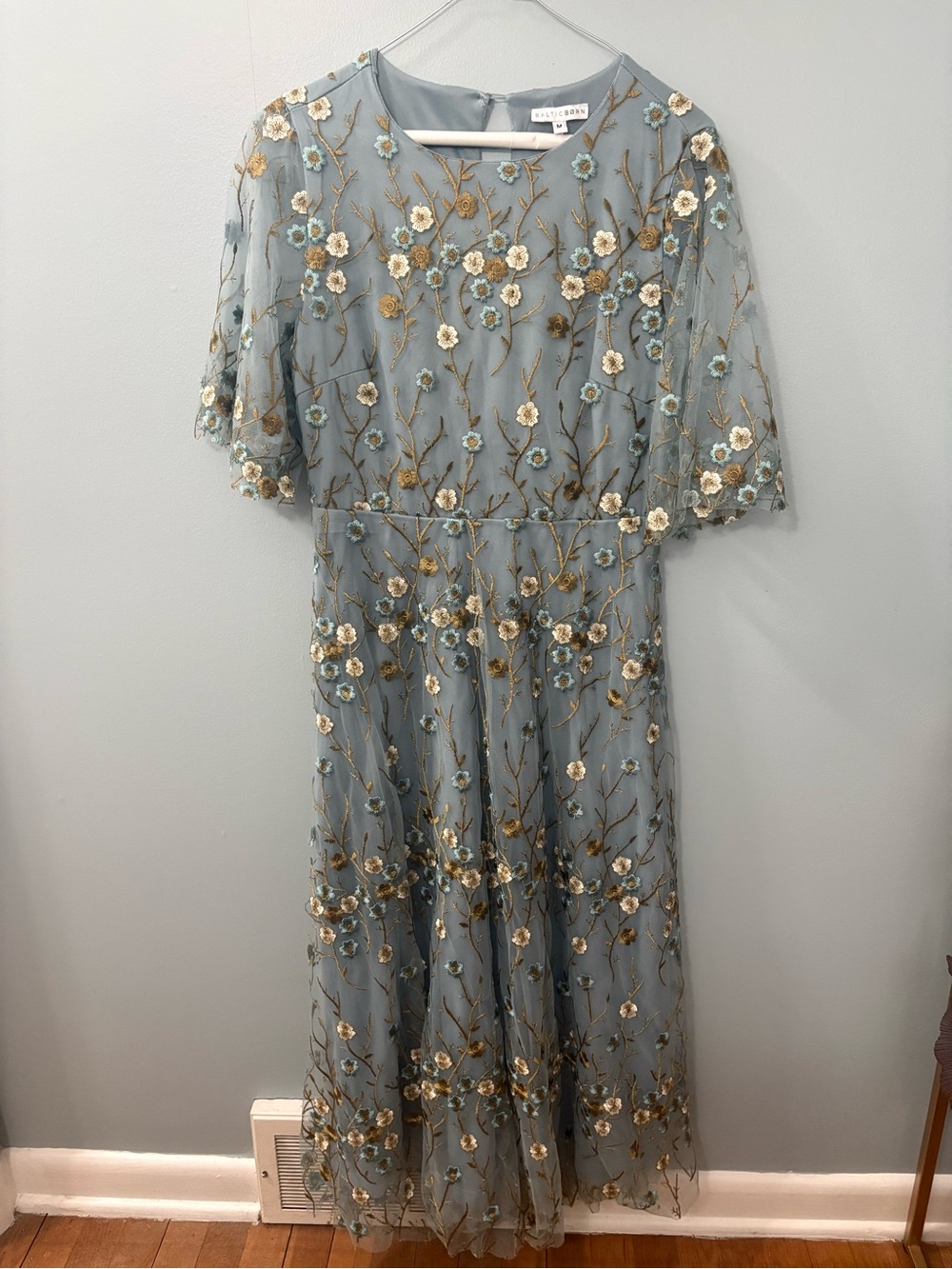 Baltic Born Dusty Blue Embroidered Floral Dress